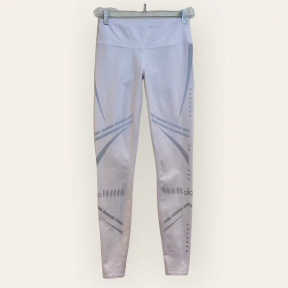 Alo Yoga Airbrush Graphic White Reflective High Waist Athleisure Legging Small - Picture 1 of 5